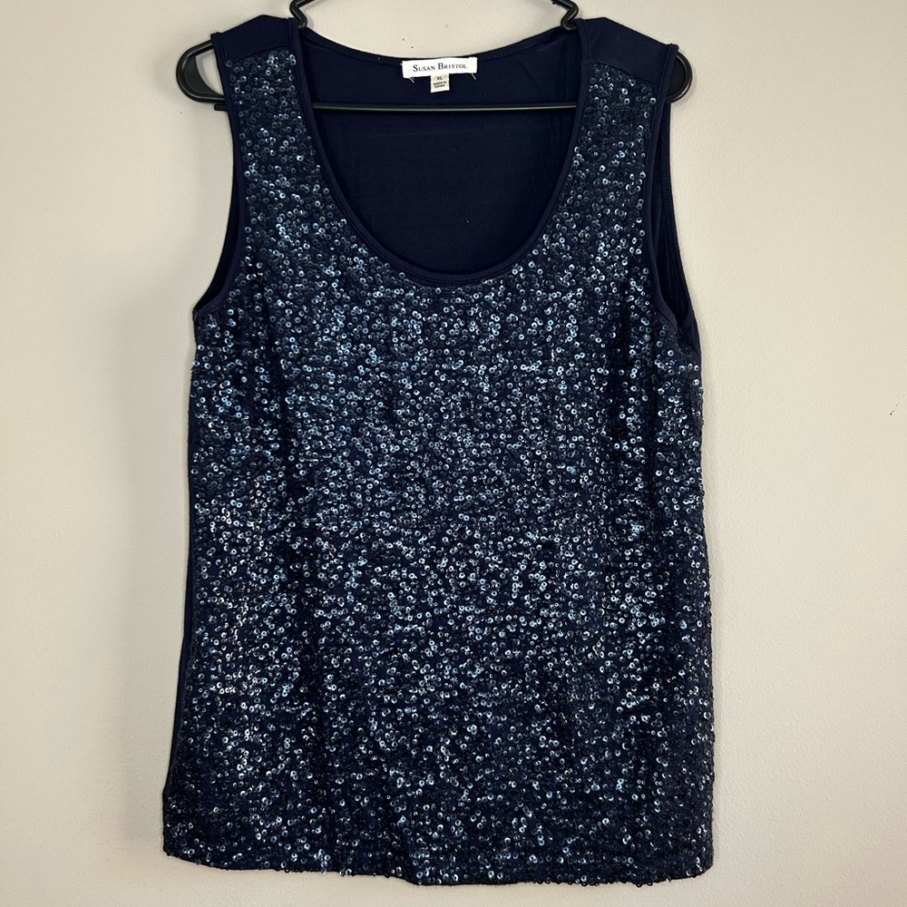 Susan Bristol Dark Blue Sequin Tank Top